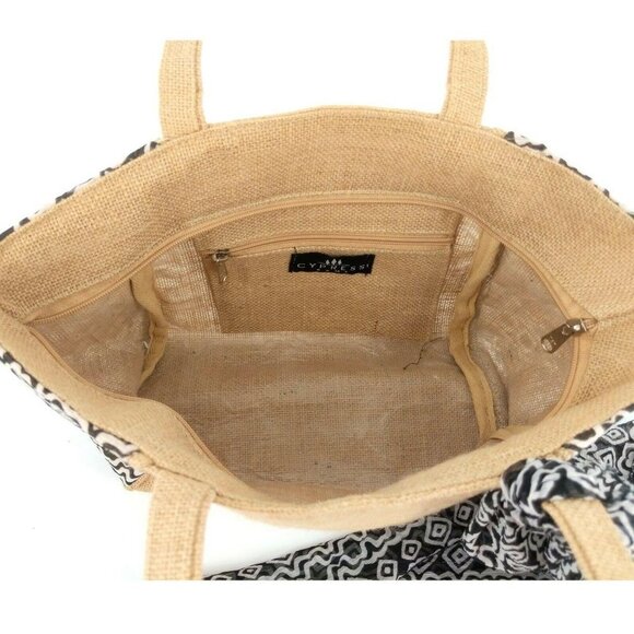 Cypress Home Shoulder Bag With Scarf Jute Beige Black White Coated‎ Lining - Picture 5 of 9